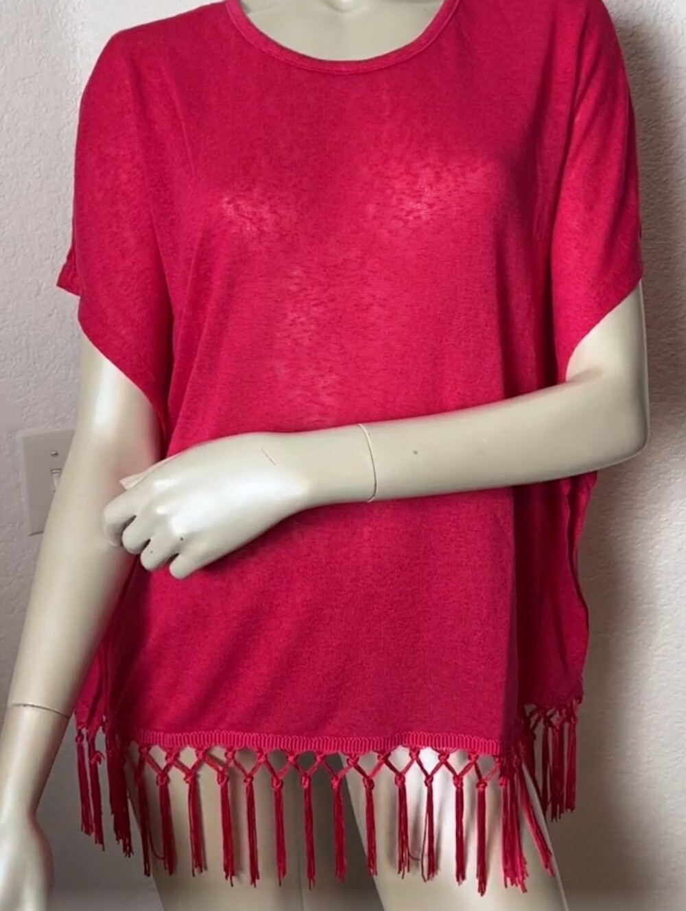 Esperanza New York Hot Pink Top Draped Sleeve w/ Fringe dropped waist NWT XL